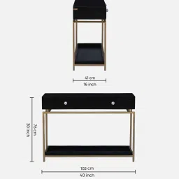 woodsworth from pepperfry Alex Solid Wood Console Table In Black & Gold Finish image 2