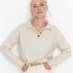 Trendyol Women Beige Solid Pullover Sweater-picture-8