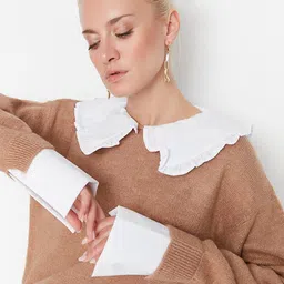 Trendyol Women Camel Brown & White Pullover Sweater-image-75