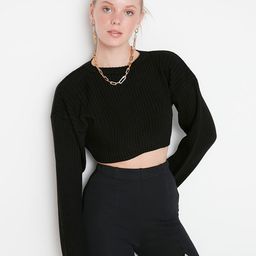 Trendyol Women Black Ribbed Crop Acrylic Pullover-picture-27