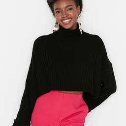 Trendyol Women Black Acrylic Crop Pullover-image-56