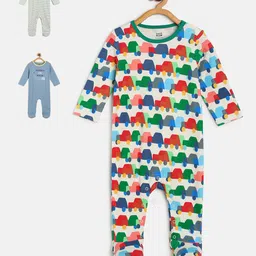 MINI KLUB Infants Boys Pack of 3 Printed Cotton Sleepsuit-picture-49