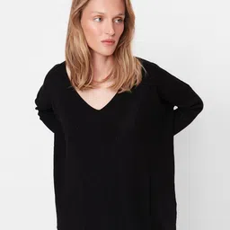 Trendyol Women Black Ribbed V-neck Pullover Acrylic Sweater-picture-32