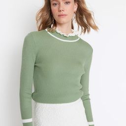 Trendyol Women Green Ribbed Acrylic Pullover-picture-37
