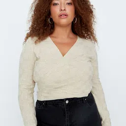 Trendyol Women Plus Size Beige Acrylic Wrap Pullover-picture-8