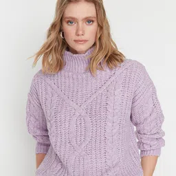 Trendyol Women Violet Cable Knit Pullover-picture-26