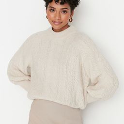 Trendyol Women Cream-Coloured Cable Knit Pullover-picture-23