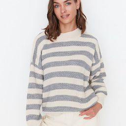 Trendyol Women Off White & Grey Striped Pullover-picture-8