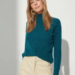 Trendyol Women Teal Solid Turtle Neck Pullover-picture-23