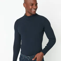 Trendyol Men Navy Blue Ribbed Pullover Sweater-picture-38