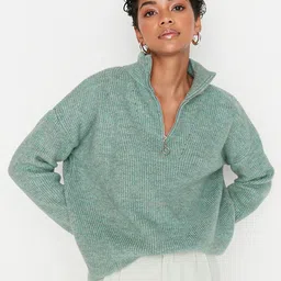 Trendyol Women Green Ribbed Pullover-picture-47