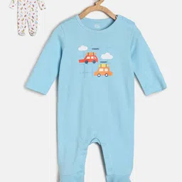 MINI KLUB Infant Boys Pack Of 2 Printed Pure Cotton Sleepsuits-picture-15
