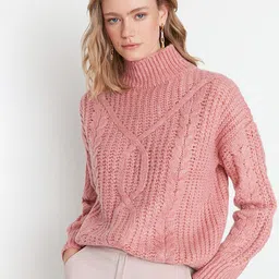 Trendyol Women Pink Cable Knit Pullover-picture-18