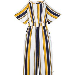 Budding Bees Girls White & Navy Blue Striped Basic Jumpsuit-picture-41