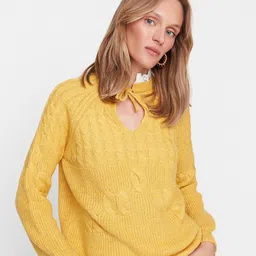 Trendyol Women Yellow Cable Knit Pullover image 4
