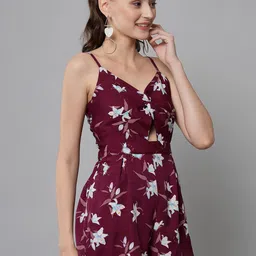 emeros Maroon & White Floral Printed Jumpsuit image 2