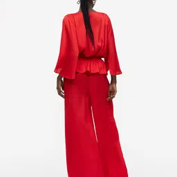 H&M Women Cherry Red Crepe-Weave Jumpsuit image 3