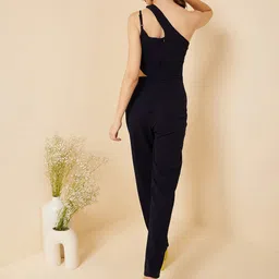 RARE Navy Blue One Shoulder Cut-Out Basic Jumpsuit image 2