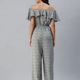 SHOWOFF Grey & Black Printed Culotte Jumpsuit image 4