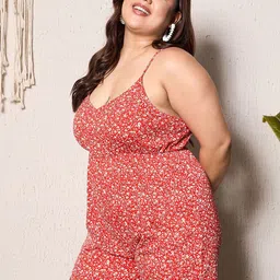 Berrylush Curve Plus Size Floral Printed Sleeveless Playsuit image 4