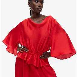 H&M Women Cherry Red Crepe-Weave Jumpsuit image 4