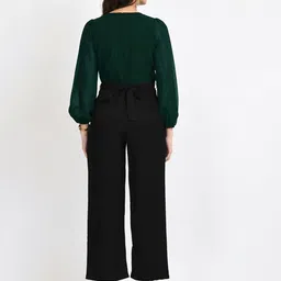 V&M V-Neck Puff Sleeves Pleated Basic Jumpsuit image 5
