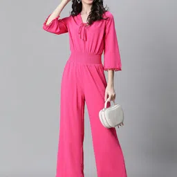 Oxolloxo Tie Up Neck Smocked Basic Jumpsuit image 3