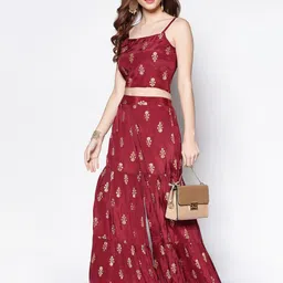 Sera Women Maroon & Gold-Toned Printed Two-Piece Jacquard Jumpsuit image 5