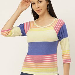 Belle Fille Women Yellow Striped Round Neck T-shirt-picture-27
