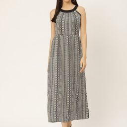 Belle Fille Women Black & White Printed Georgette Maxi Dress-picture-28