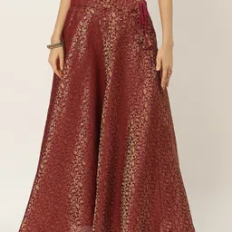 Studio Shringaar Women Maroon & Golden Banaras Brocade Self Design Lehenga Skirt-picture-21