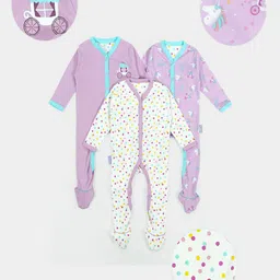 MiArcus Infant Girls Pack Of 3 Cotton Sleepsuits-picture-41