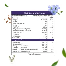 Neuherbs Omega Flaxseed Oil 1000mg with 3-6-9, 60 capsules image 5
