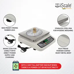iScale i-06 weighting capacity 10kg x 1 g accuracy, Premium Electronic chargeable Weighing Scale with Front and Back Green Display, Stainless steel pan size 10x12 inches for kirana shop and departmental general stores and industries for all weight measuring purposes Weighing Scale image 4