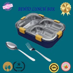 moira international Compartment -3 Sealed Leak Proof Stainless Steel For Kid's & Adult_B166 3 Containers Lunch Box image 1