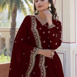 wedani lifestyle Embroidered Georgette Stitched Anarkali Gown image 5