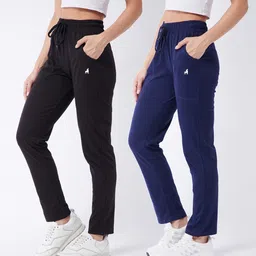 modeve Pack of 2 Women Solid Dark Blue, Black Track Pants-picture-14