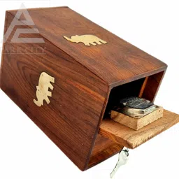 park city Wooden Money Bank and coin box - Large Brass Piggy Bank 8.5 x 5 inch for Kids Coin Bank image 4