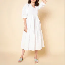 Women Fit and Flare White Midi/Calf Length Dress-image-0