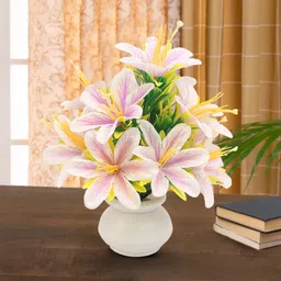 lambrosh Set of 3 premium quality artificial 13LILLY FLOWERS plant for home and office Wild Artificial Plant with Pot image 3