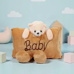 aipom Polyester Fibre Baby Pillow Pack of 1 Animals Soft Teddy Bear Baby Pillow – Cute Plush Cushion for Kids & Newborns image 1