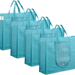 homestic Front Pocket Grocery Bag with Handle|Pack of 4|Cyan Pack of 4 Grocery Bags-picture-26