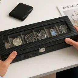 chestkraft Portable 6 Slots Watch Organiser Box made in Faux leatherette &Suede Watch Box-picture-18
