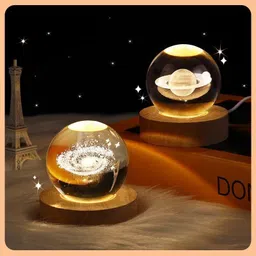 crecklos 3D Solar System Crystal Ball Night Light Ball Projection Planet Model Table Lamp image 2