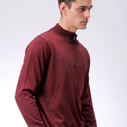 the indian garage co. Men Solid High Neck Maroon Sweater image 5