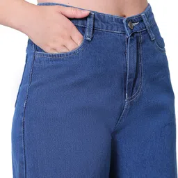 3butterflies Women Flared High Rise Blue Jeans image 4