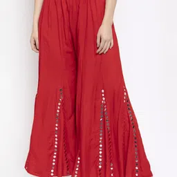 omaya Women Relaxed Red Viscose Rayon Trousers-picture-20