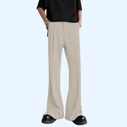 Men Relaxed, Loose Fit Beige Lycra Blend Trousers-image-0