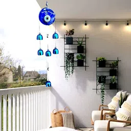 shop fusion 6 Bells Evil Eye Wall Hanging - Good Luck Charm & Prosperity Decor for Your Home Glass Windchime image 3