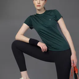 hrx by hrithik roshan Women Solid Round Neck Polyester Green T-Shirt-picture-33